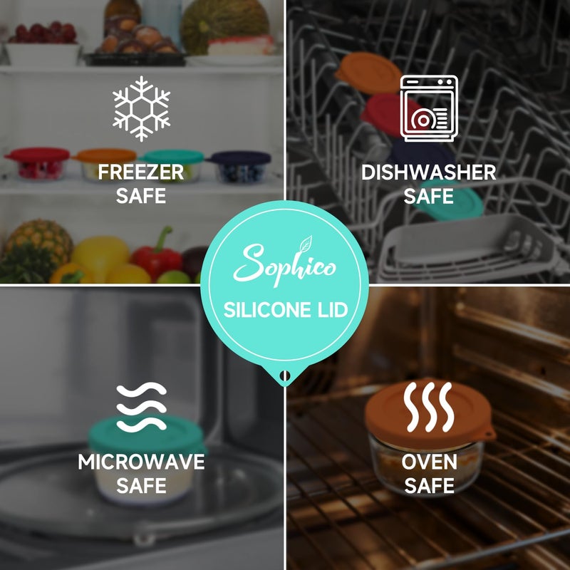 Sophico 1 Cup Round Silicone Storage Cover Lids Replacement for Anchor Hocking and Pyrex 7202-PC Glass Bowls (Container not Included) (Mint - Navy Blue) - Image 5